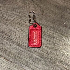 Coach Red Leather Tag Keychain with Gold Ball Chain